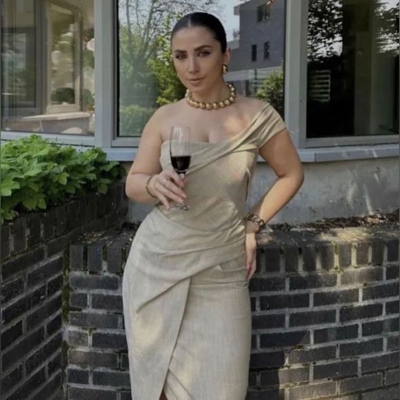 ZARA ASYMMETRICAL SLIP DRESS TAUPE BROWN 3265/332/193/014 - Picture 8 of 9